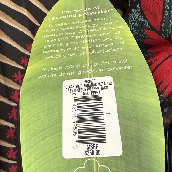 Farm Rio Black Wild Bananas Metallic Reversible Puffer Jacket - Picture 11 of 11